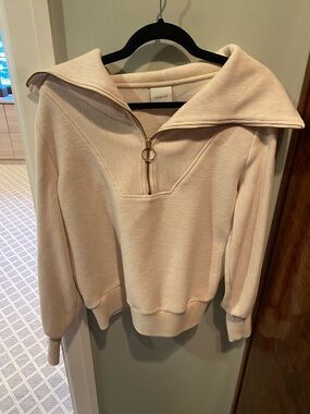 Varley Beige Half-Zip Funnel-Neck Sweatshirt